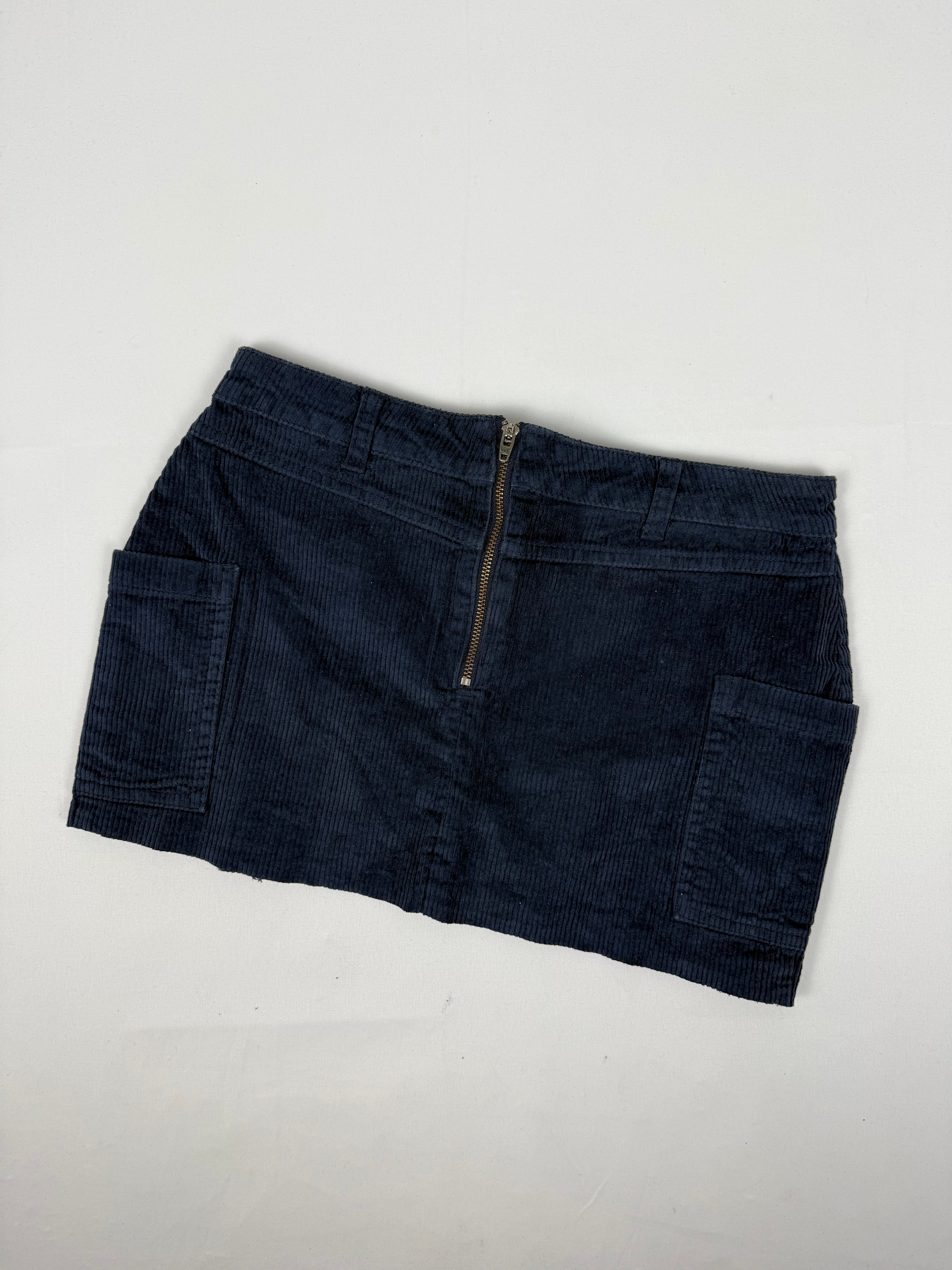 Navy velvet ribbed low rise mini skirt (S)