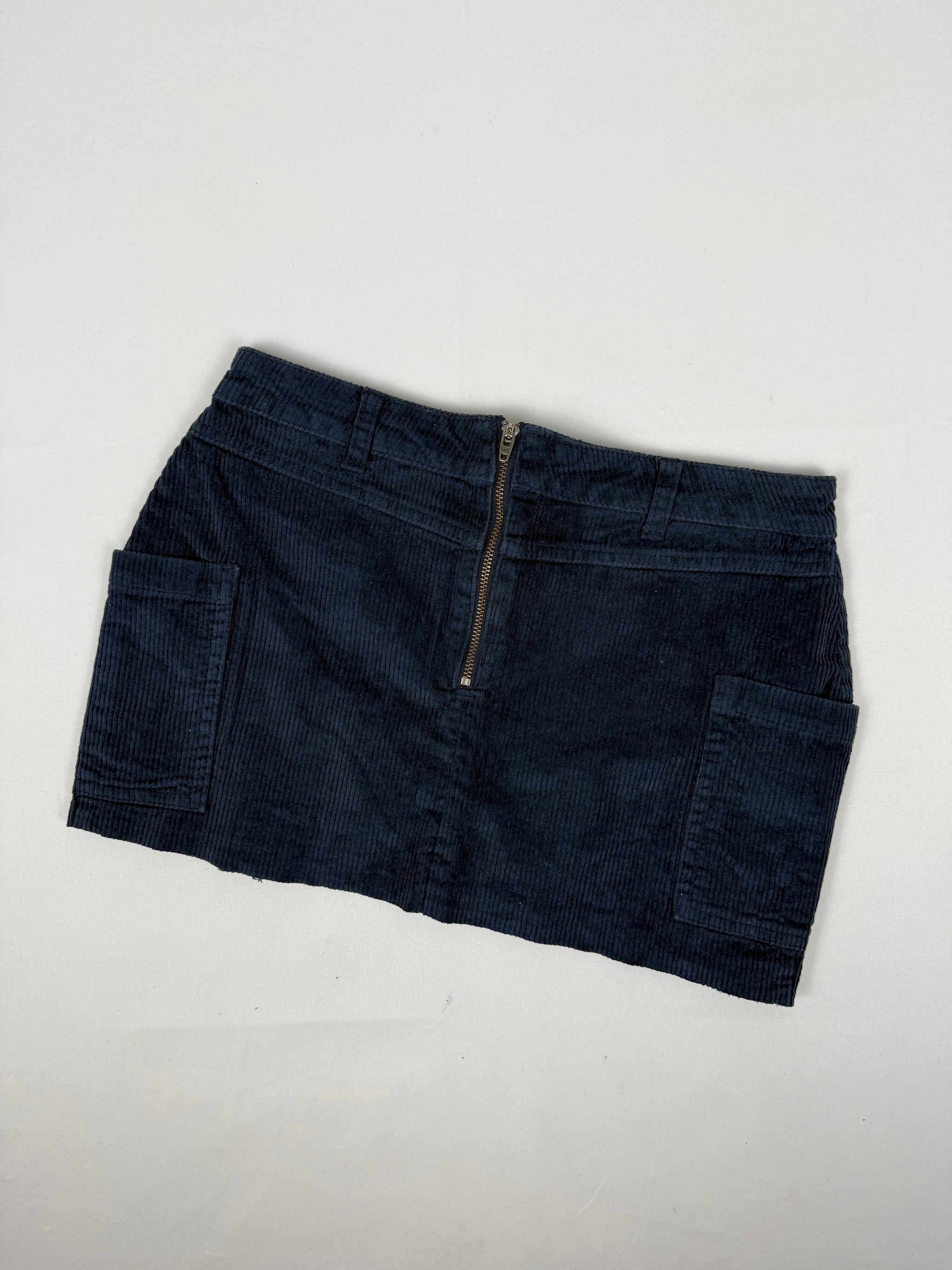 Navy velvet ribbed low rise mini skirt (S)