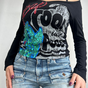 Black graphic long sleeves top (S)