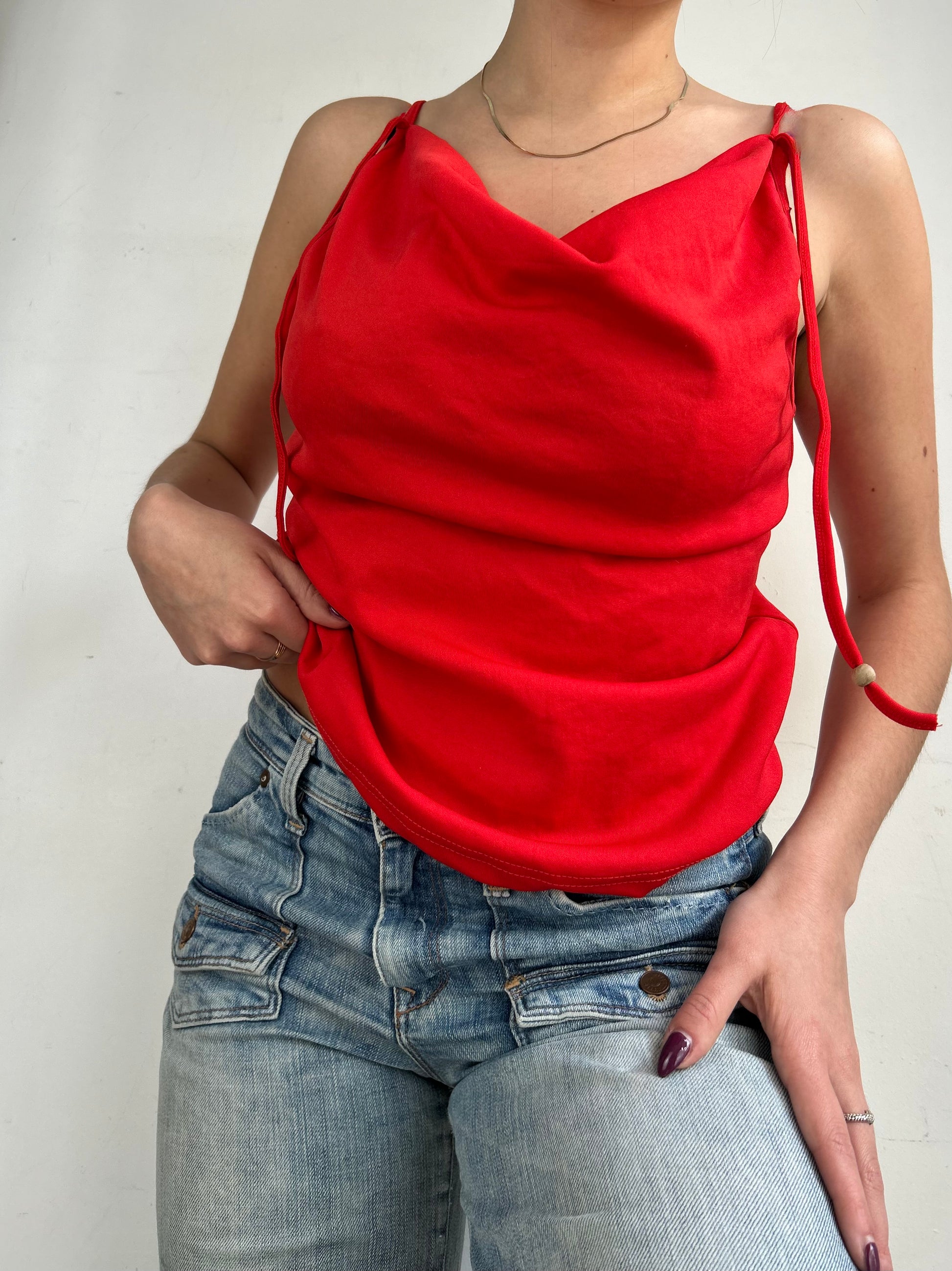 Plunge neck  stretchy halter top (M/L)