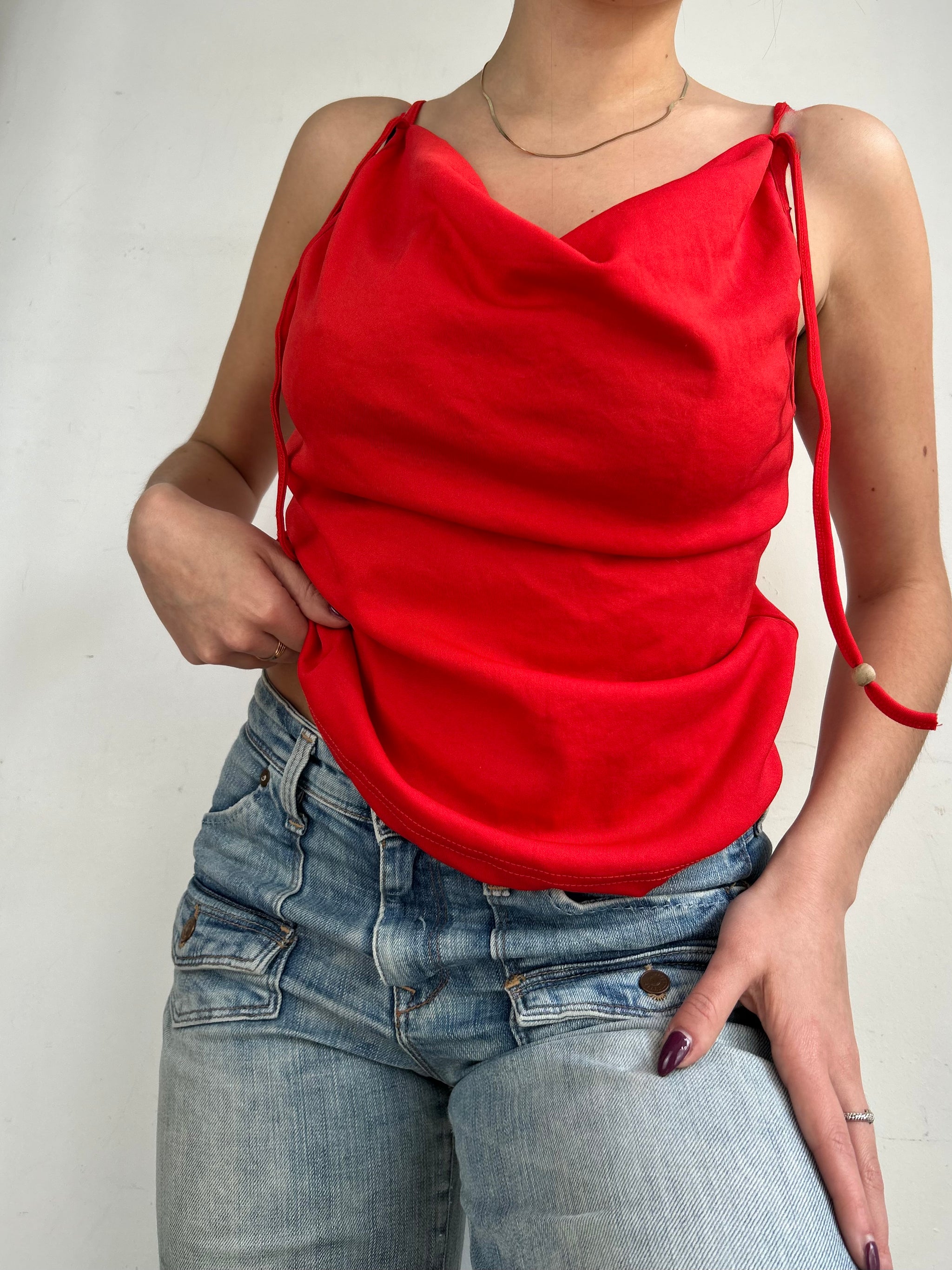 Plunge neck  stretchy halter top (M/L)