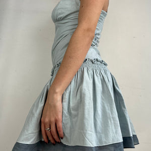 Light blue 100% cotton pleated mini dress (M)