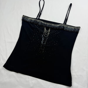 Black sequins & pearls cami top (S/M)