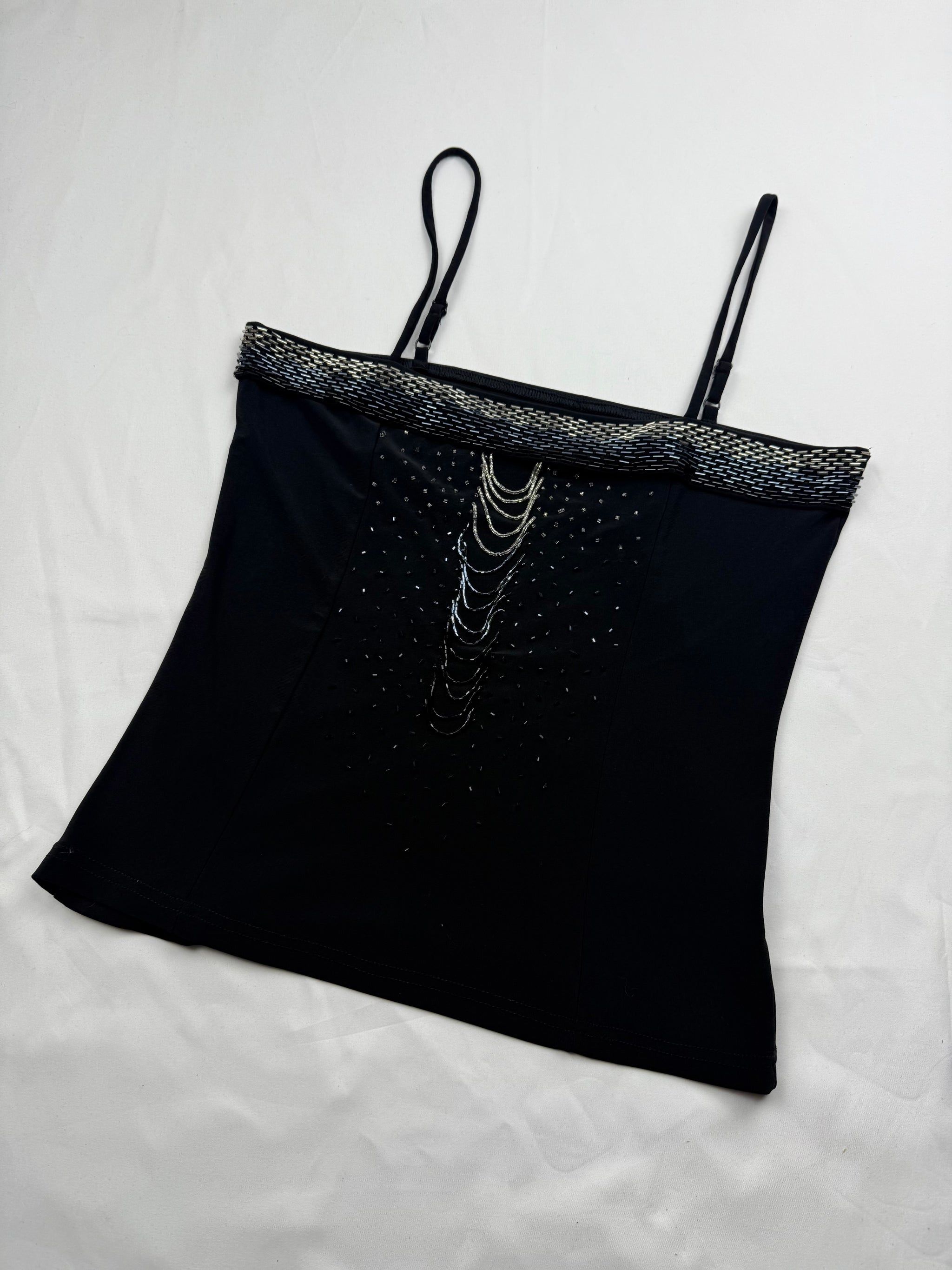 Black sequins & pearls cami top (S/M)