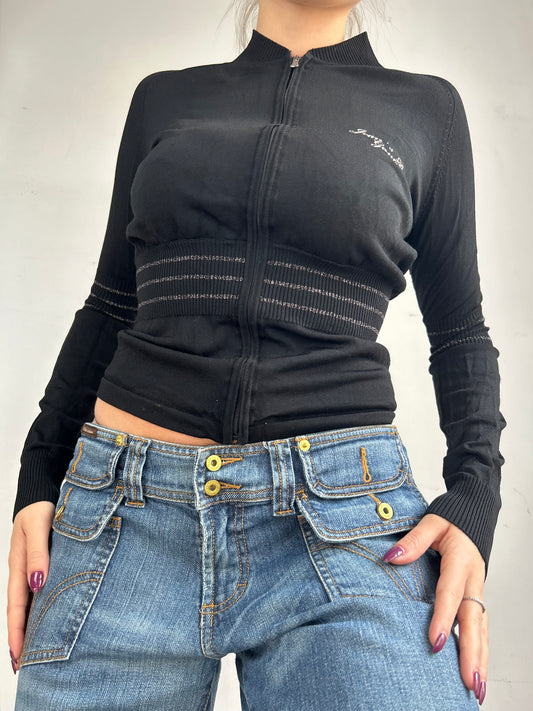 Black zip up logo jumper (S)