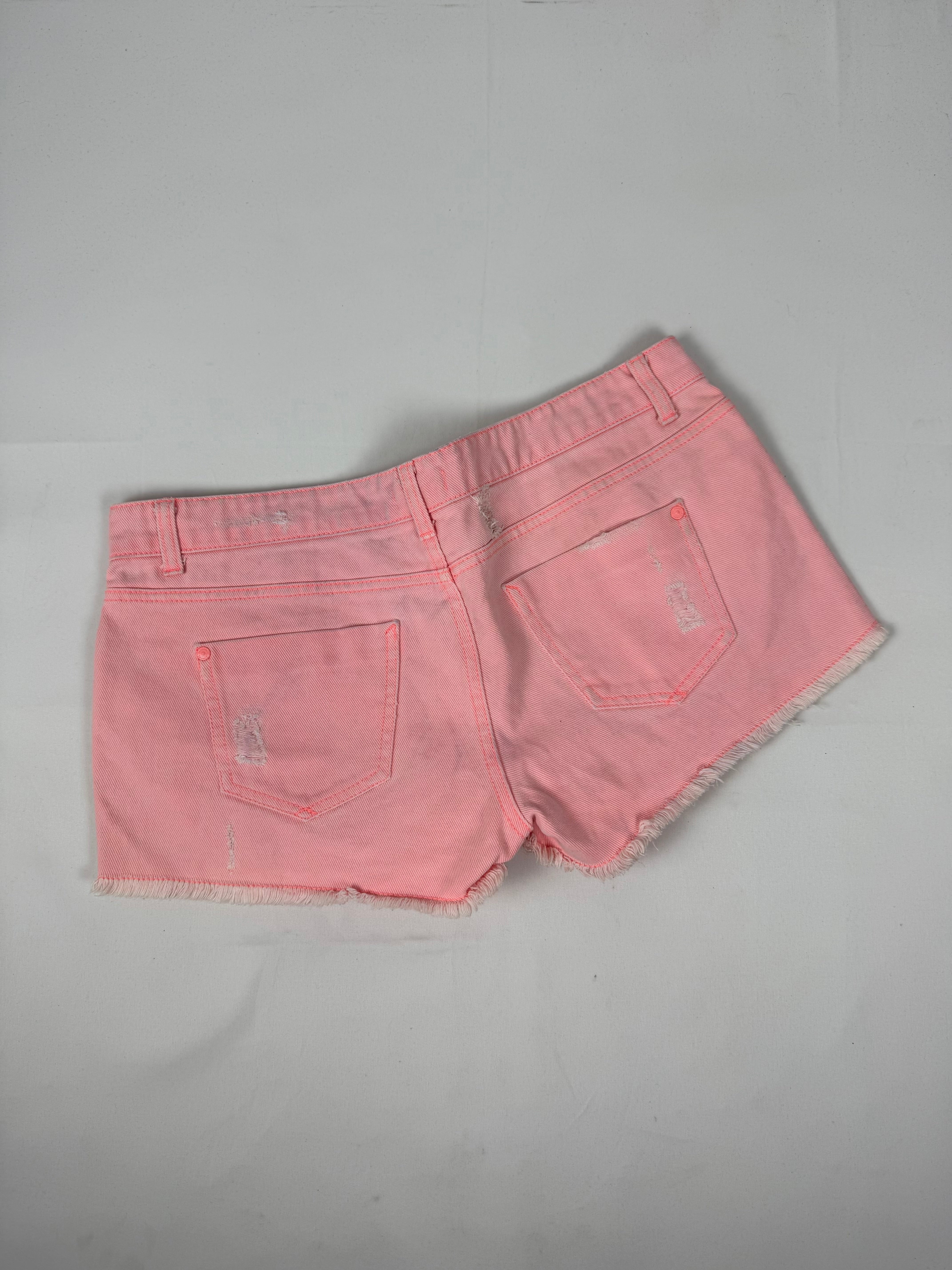 Neon pink denim low rise mini short (M/L)
