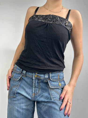 Black peals cami top (S)