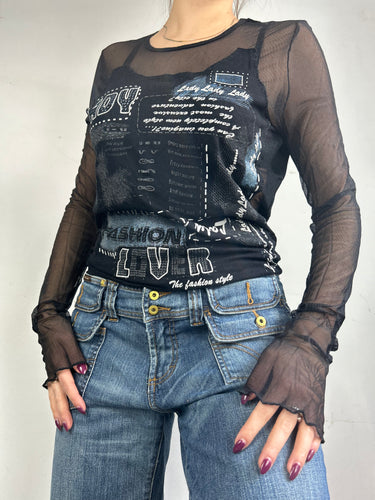 Black graphic long sleeves top (L)