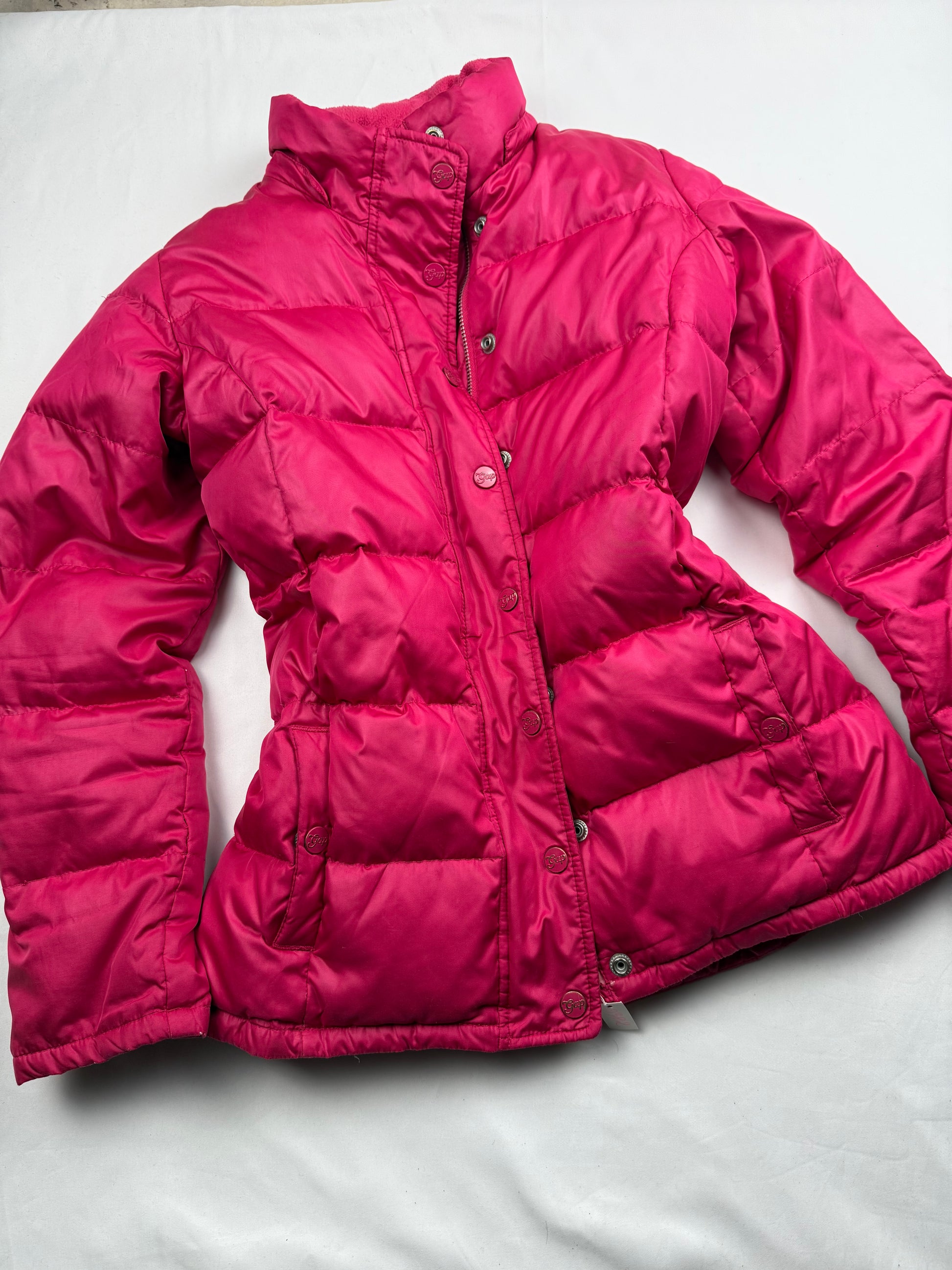 Pink zip up puffer jacket (S/M)