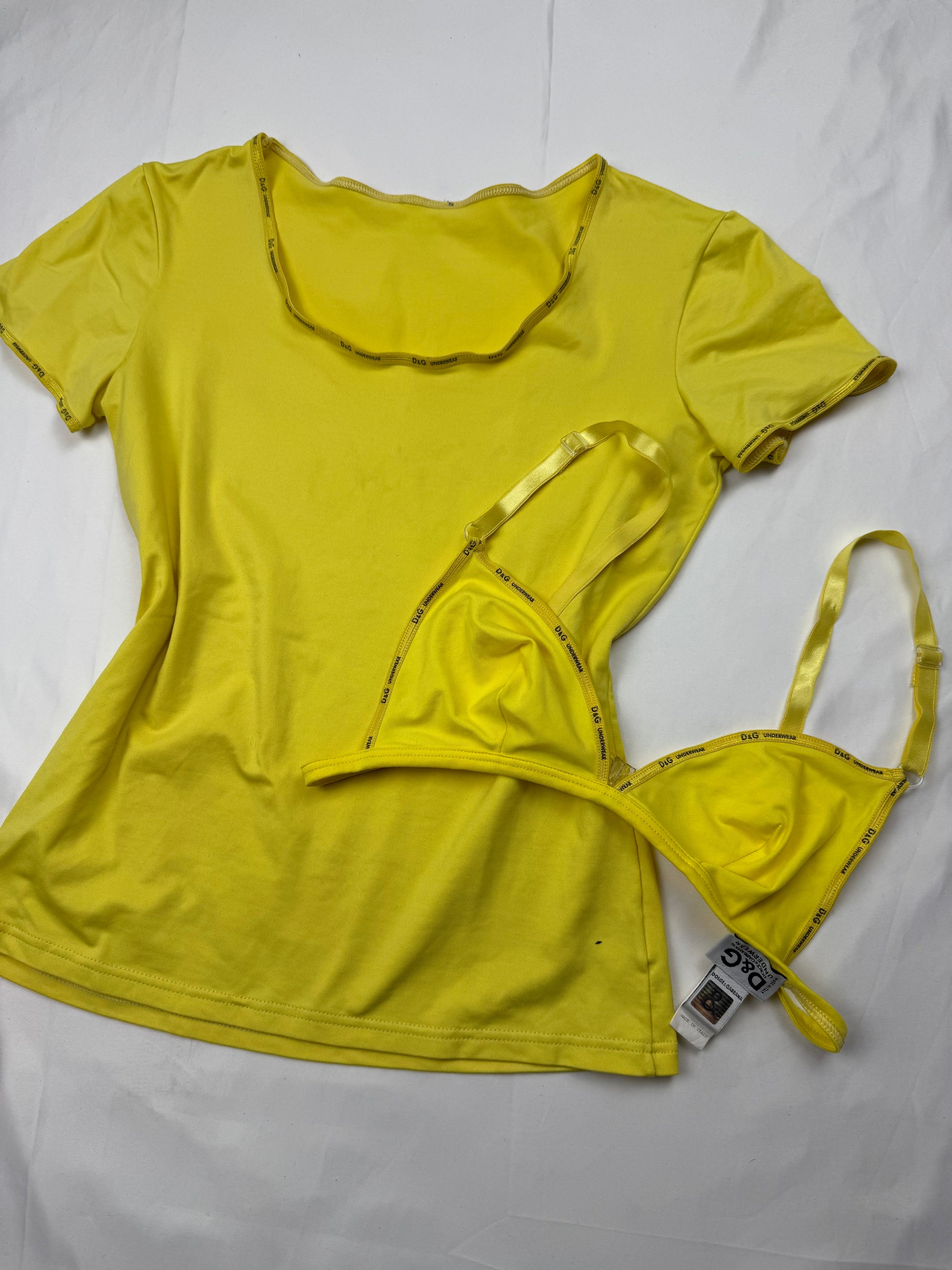 Yellow cotton logo band bralette (S)