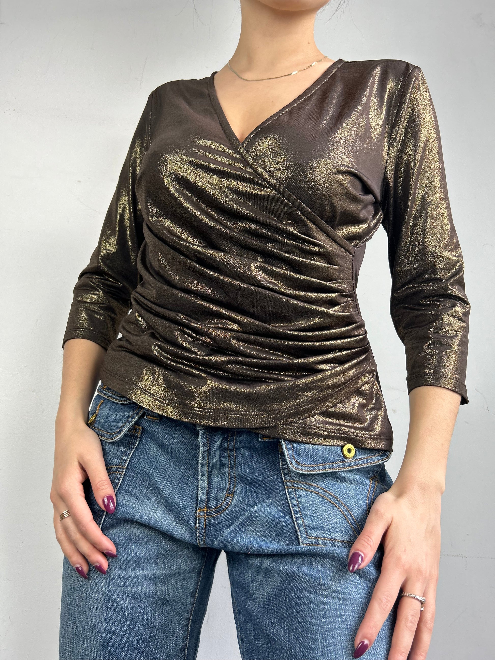 Gold ruched long sleeves top (S)