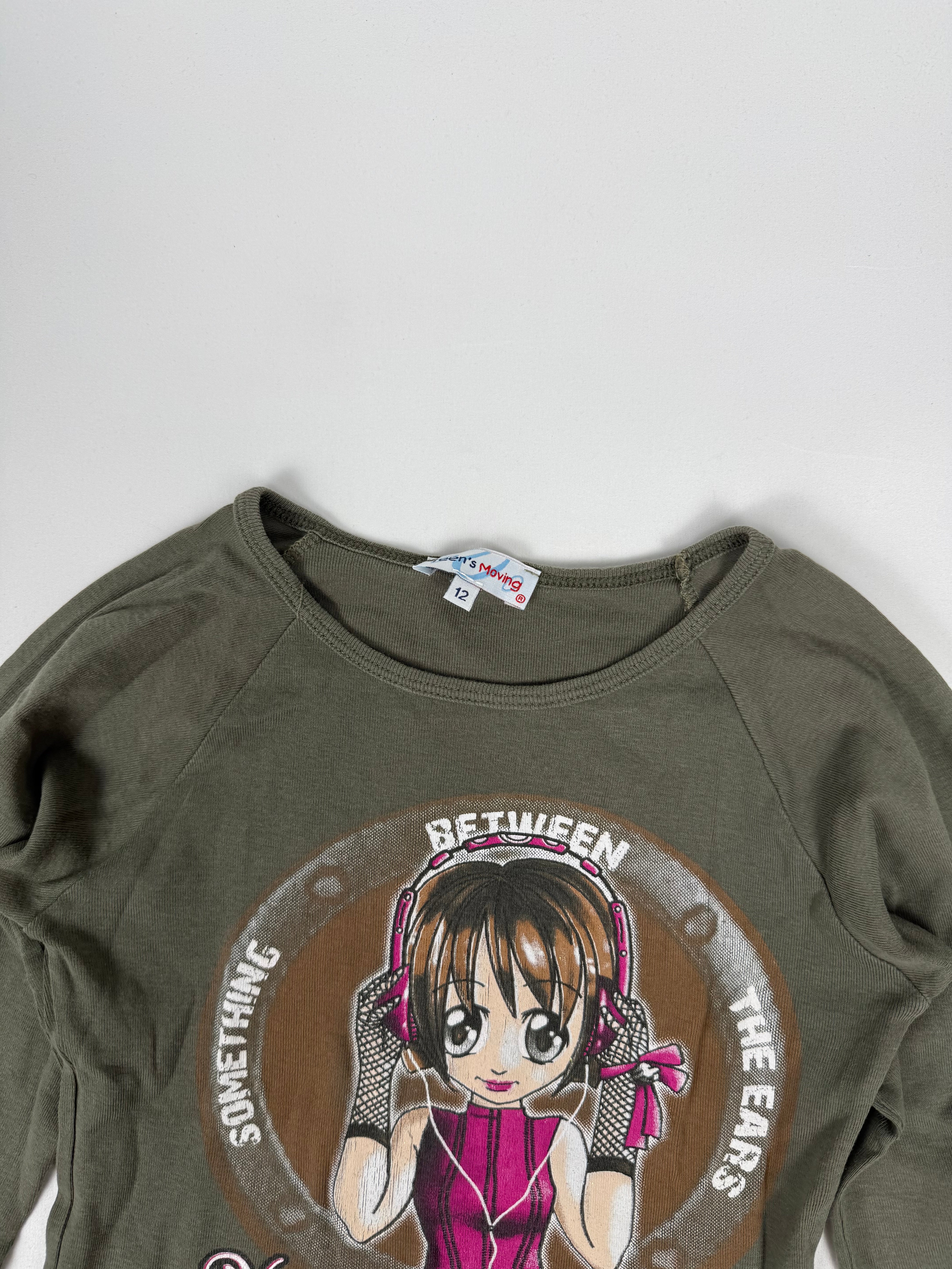 Khaki graphic long sleeves top (XS)