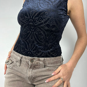 Navy velvet bodysuit tank top (S)
