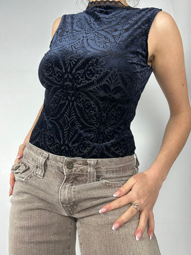Navy velvet bodysuit tank top (S)