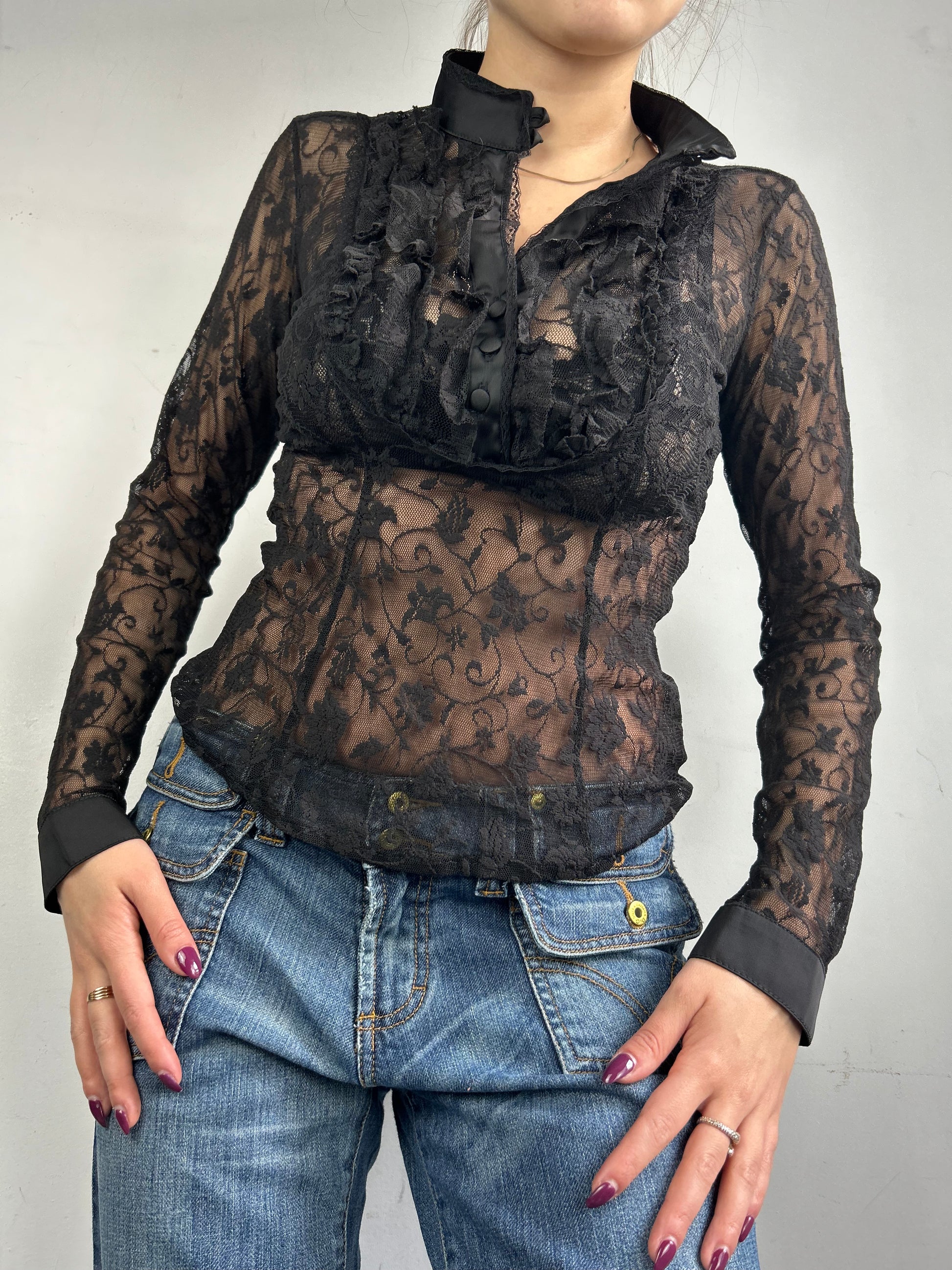 Black mesh long sleeves shirt (S)