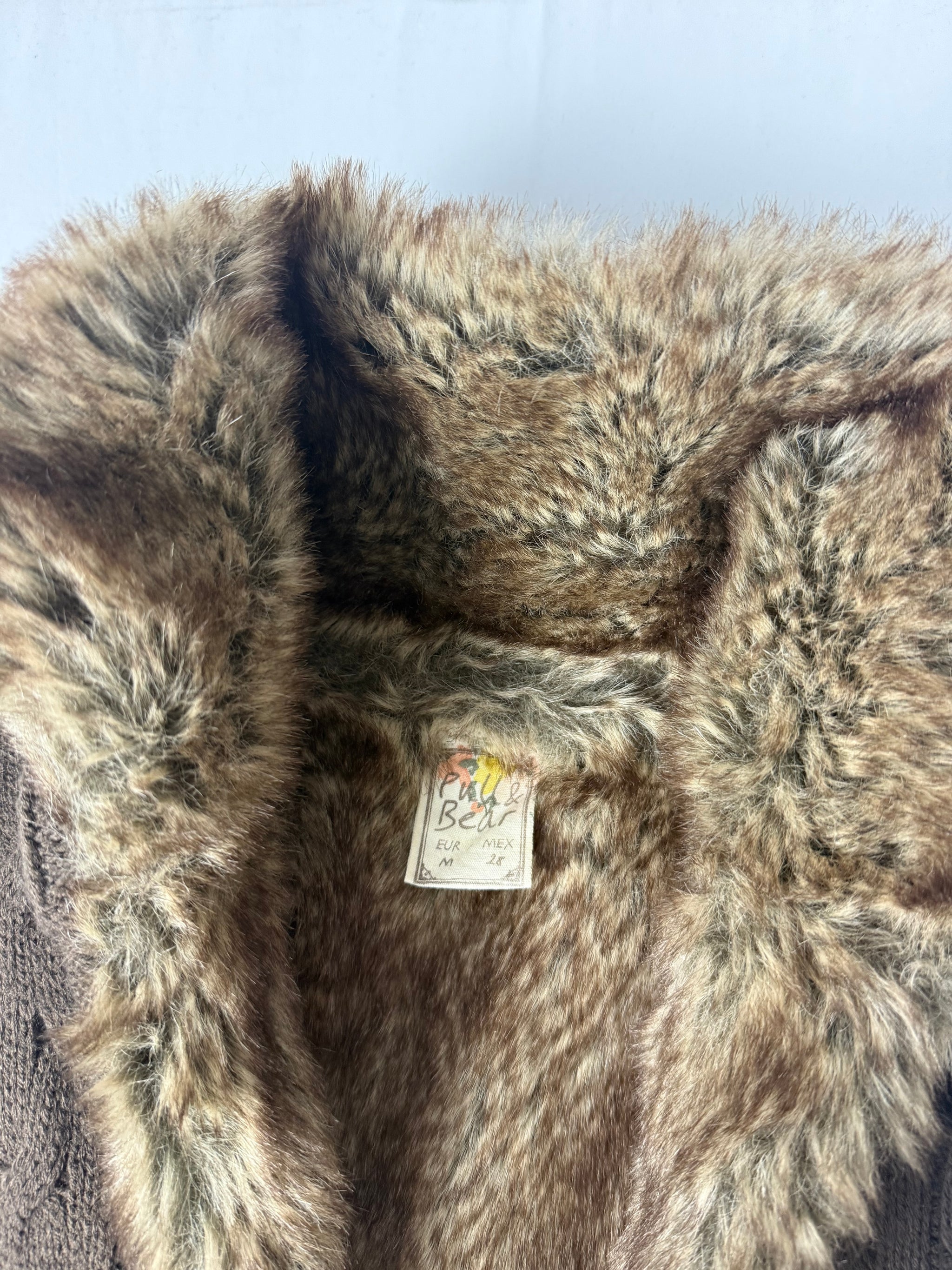 Khaki faux fur knitted sleeveless jacket (S)