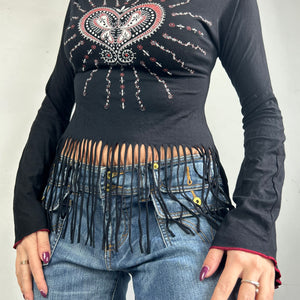 Black graphic  long sleeves top (S/M)