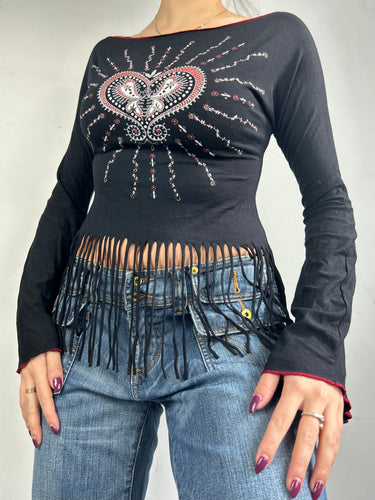 Black graphic  long sleeves top (S/M)