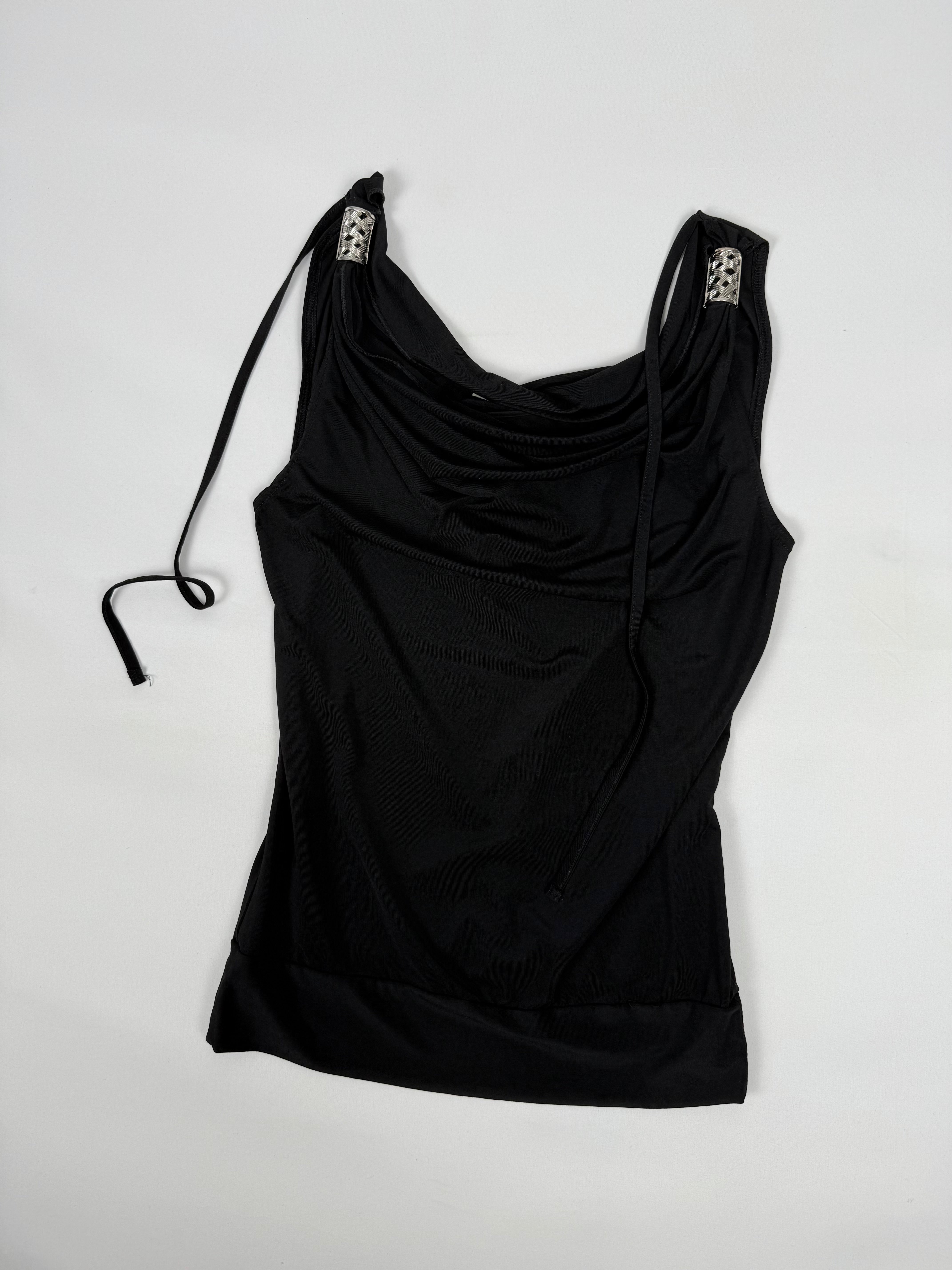 Black plunge neck tie up top (M)
