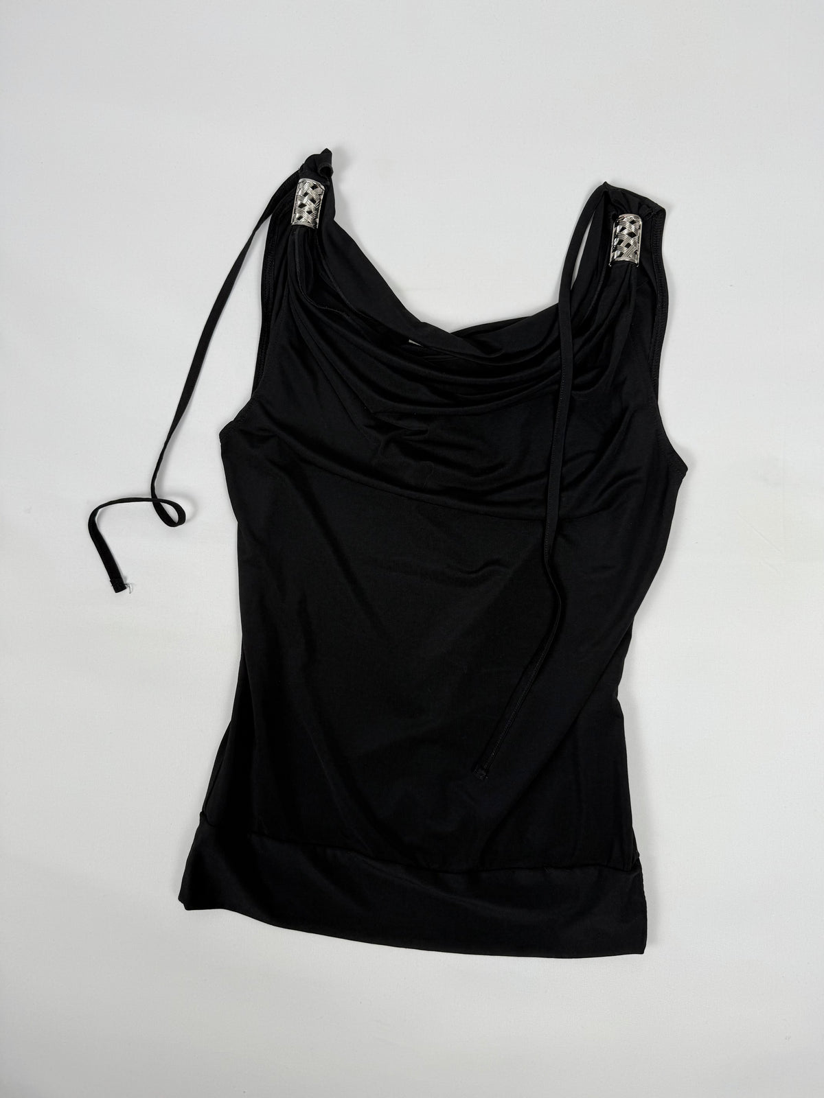 Black plunge neck tie up top (M)