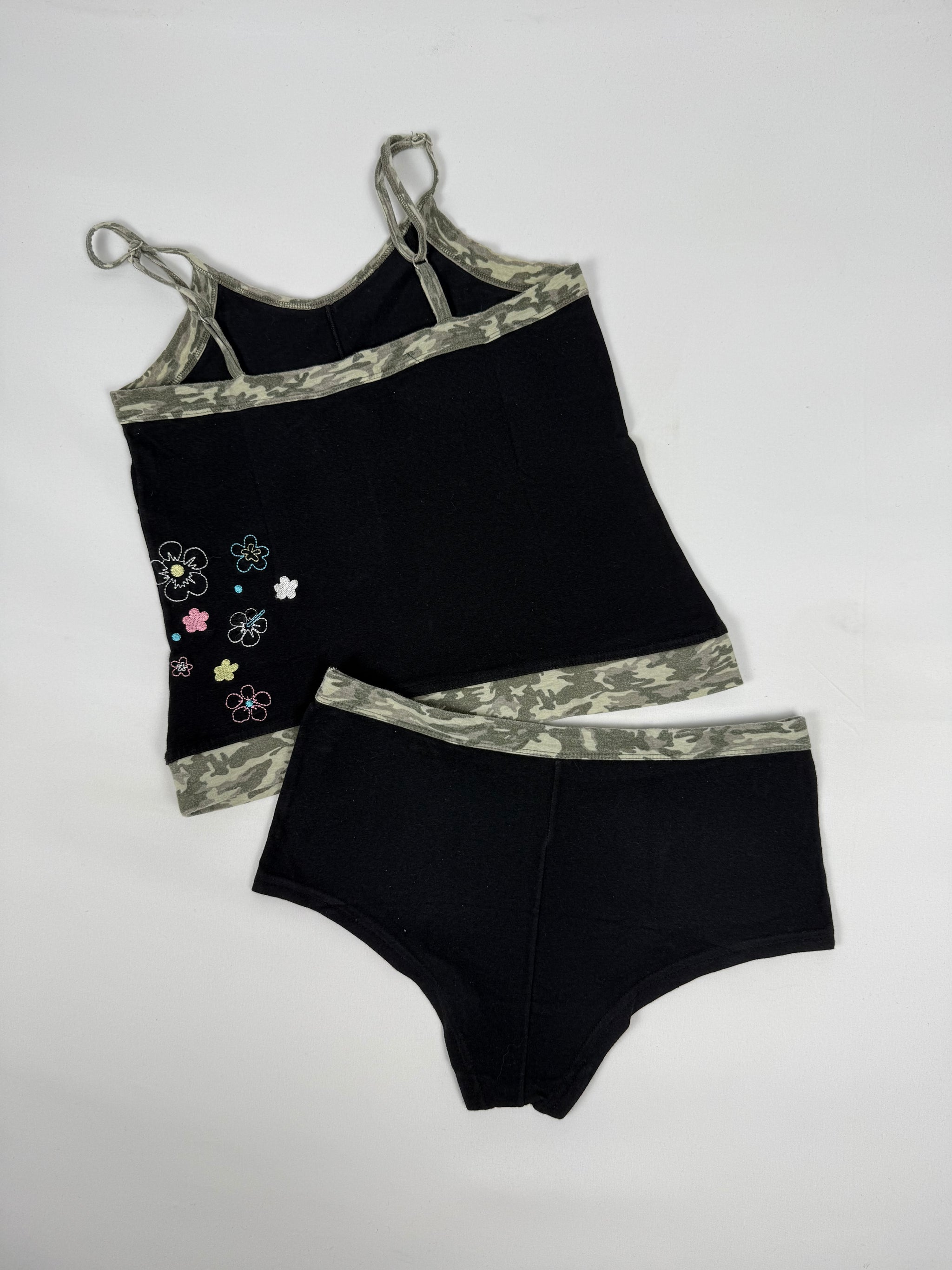 Black camo cotton top + shorty set (M)