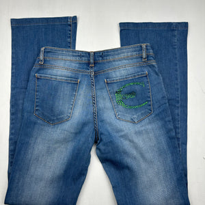 Strass denim low rise bootcut pants (S)