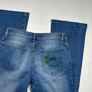 Strass denim low rise bootcut pants (S)