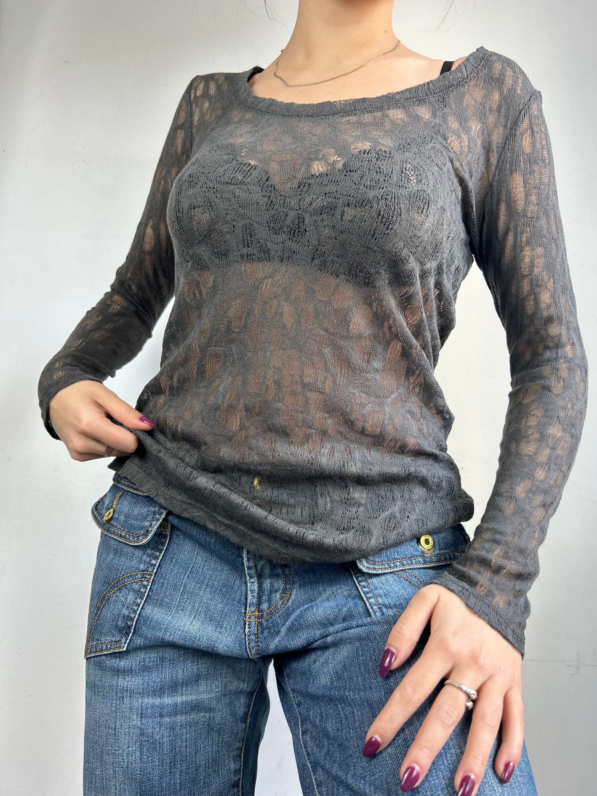 Grey see trough long sleeves top (S/M)