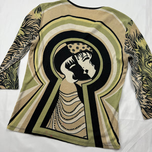 Khaki graphic 100% cotton long sleeves top (S/M)