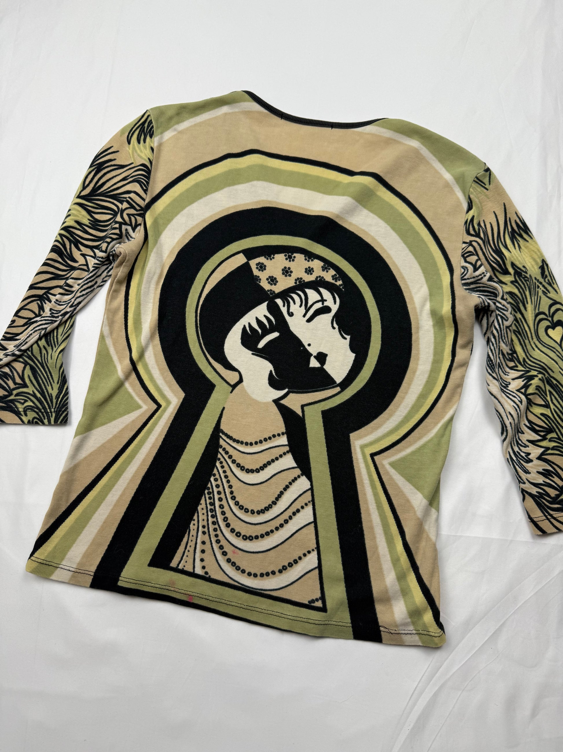 Khaki graphic 100% cotton long sleeves top (S/M)