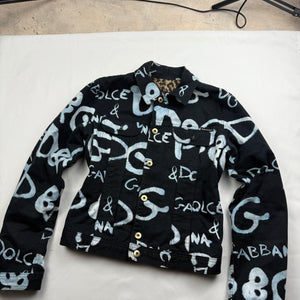 Black graffiti denim tight fit biker jacket (S)