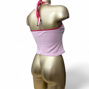 Baby pink cherry sequins halter top (S/M)