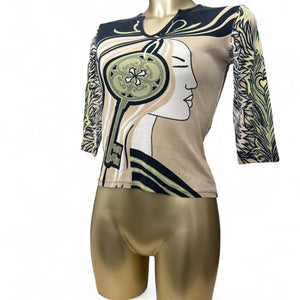 Khaki graphic 100% cotton long sleeves top (S/M)