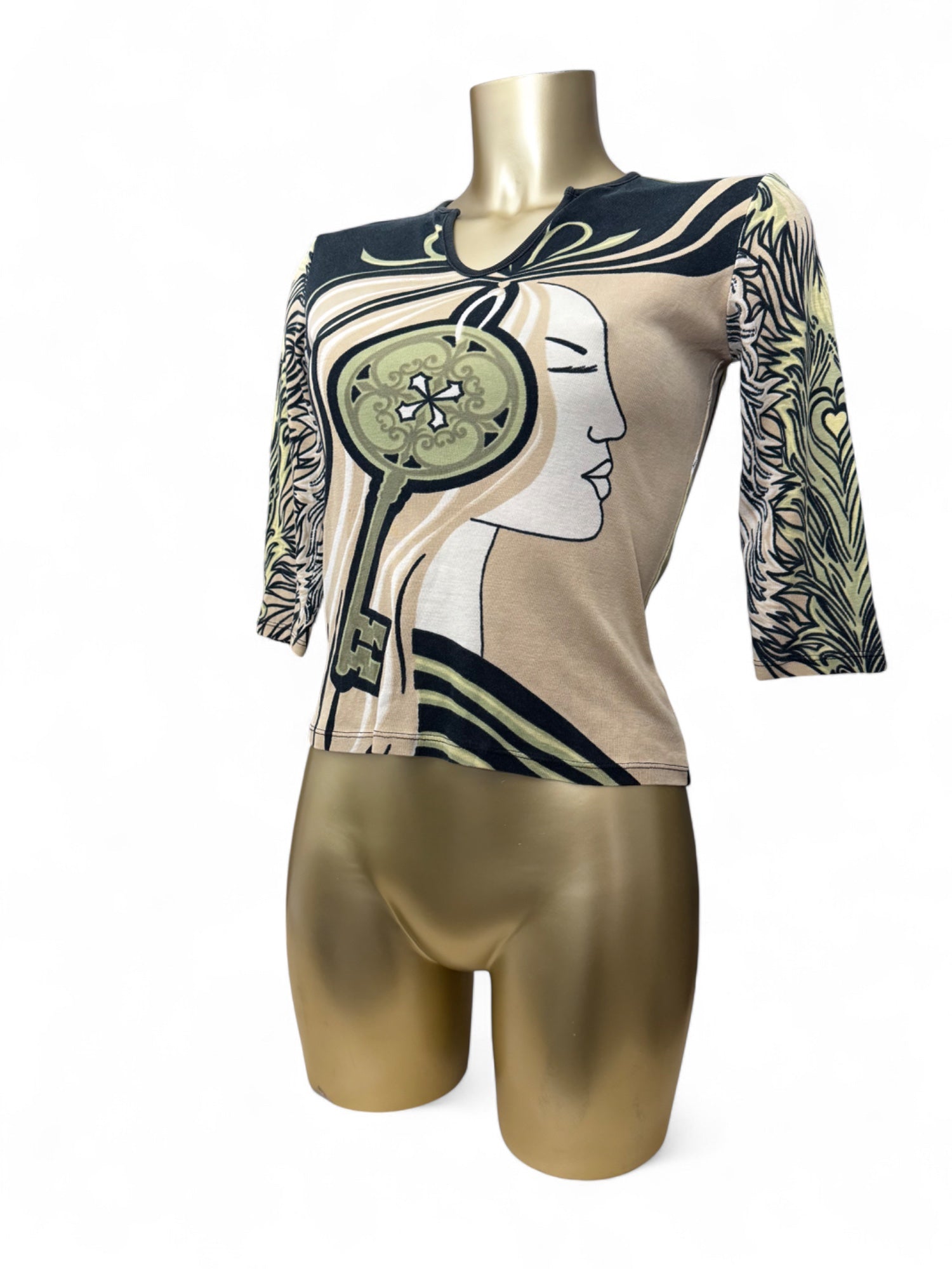 Khaki graphic 100% cotton long sleeves top (S/M)