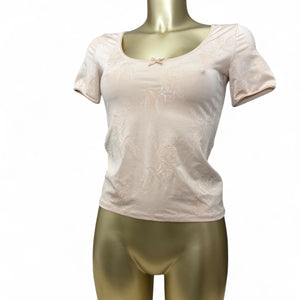 Beige floral lycra tight fit tee (S/M)