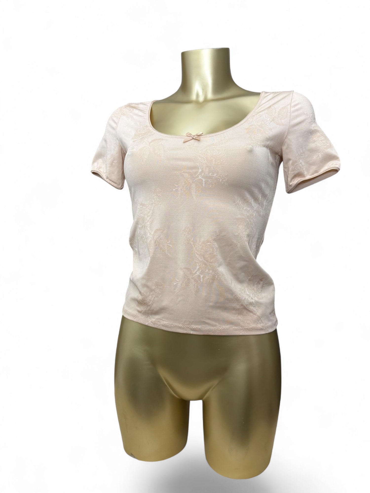 Beige floral lycra tight fit tee (S/M)