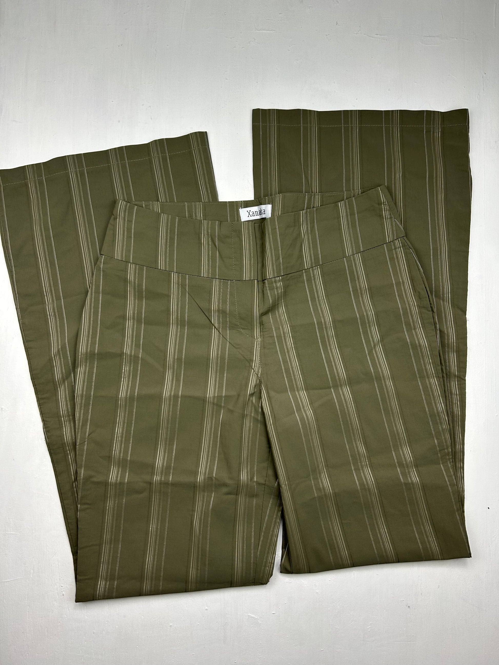 Khaki striped low rise bootcut office pants (M)