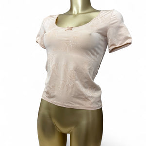 Beige floral lycra tight fit tee (S/M)
