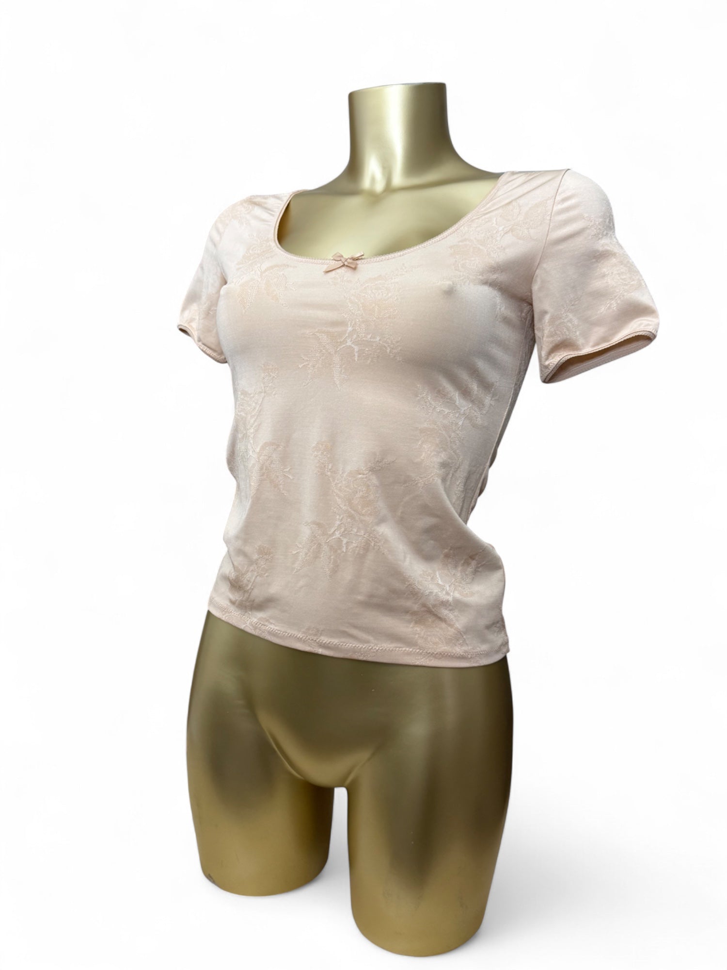 Beige floral lycra tight fit tee (S/M)