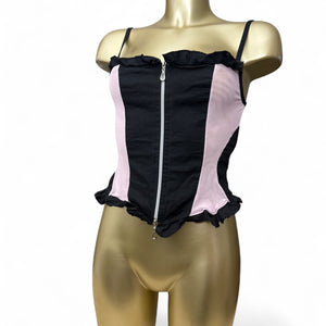 Black & baby pink zip up mesh corset top (S/M)