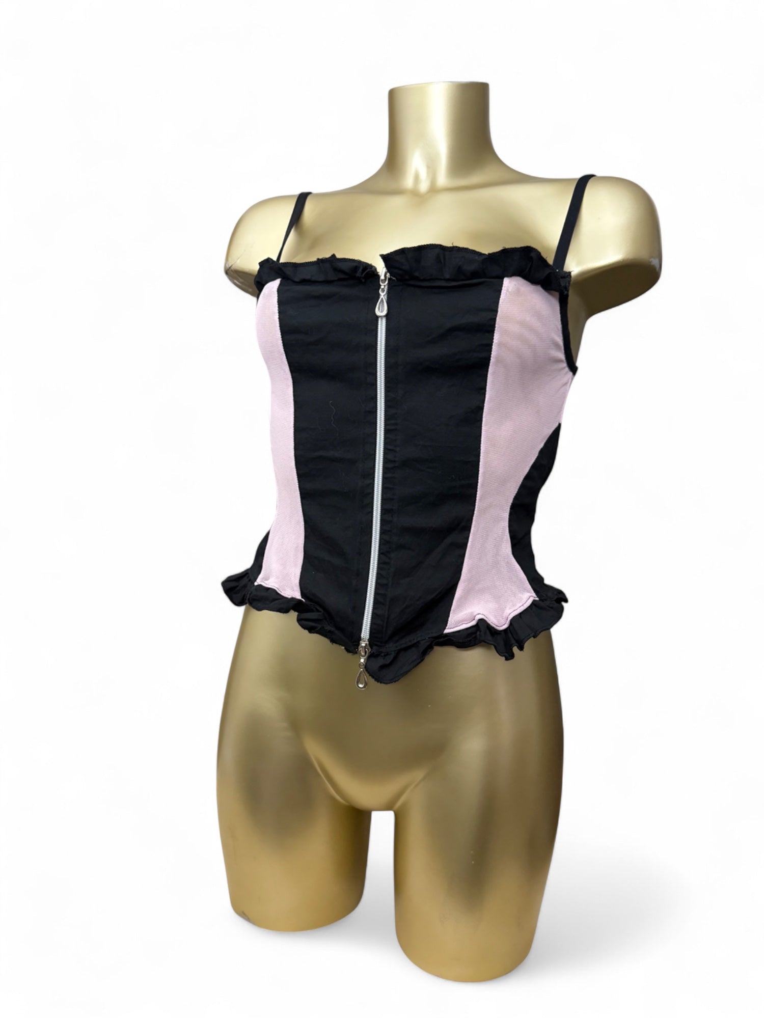 Black & baby pink zip up mesh corset top (S/M)