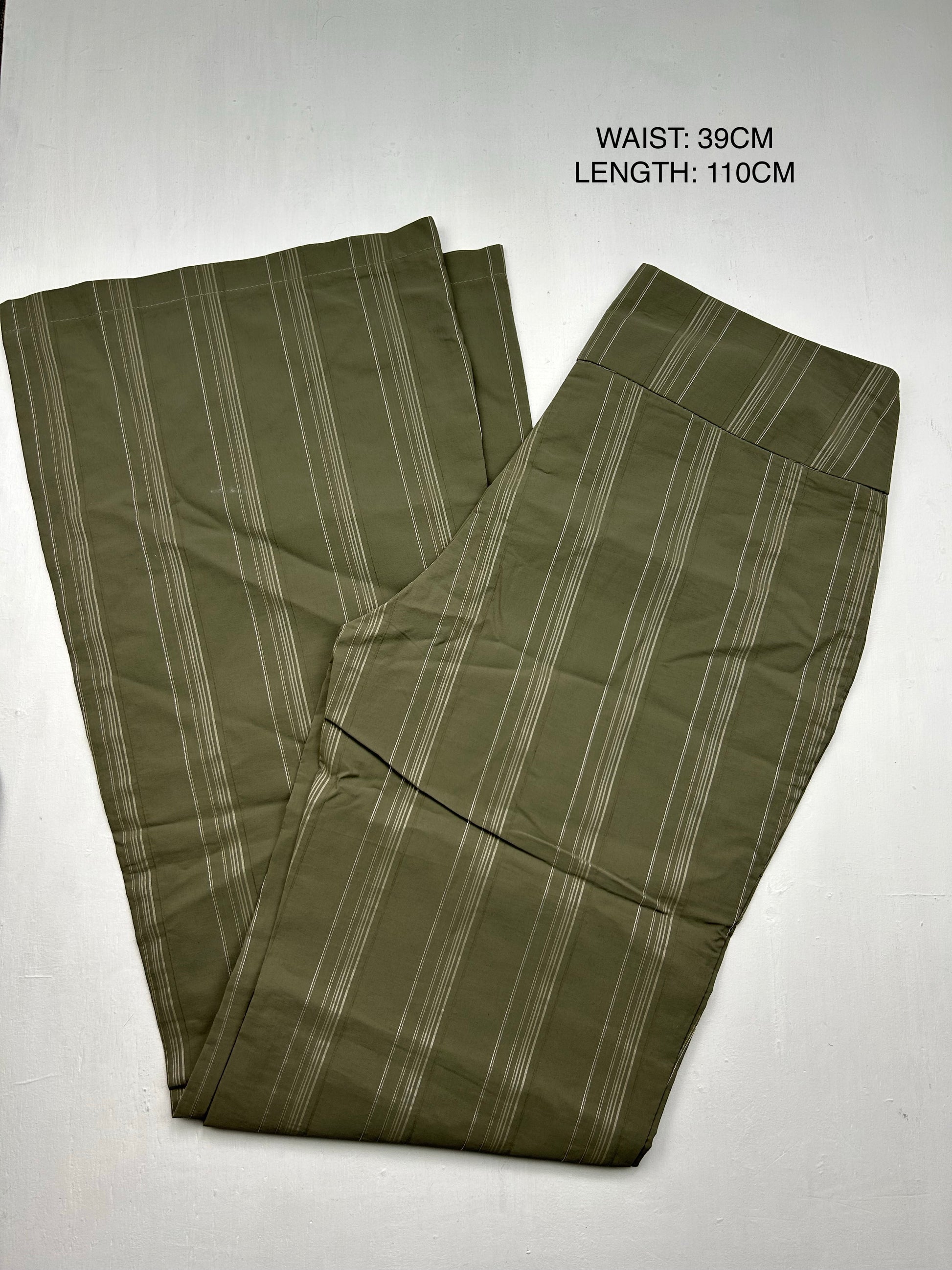 Khaki striped low rise bootcut office pants (M)