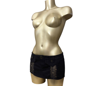 Black low rise mini / micro skirt (M)