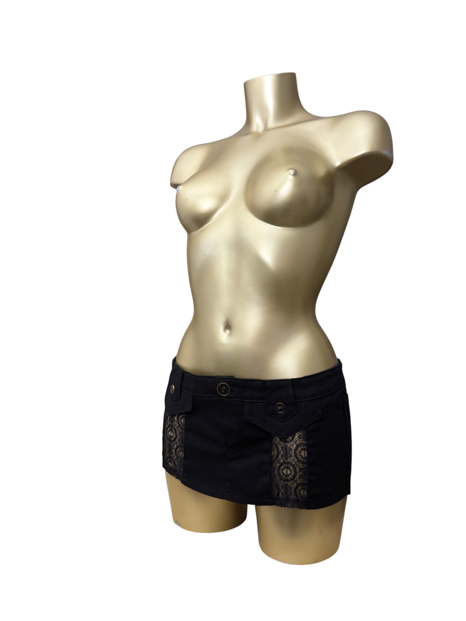 Black low rise mini / micro skirt (M)