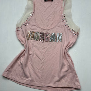 Baby pink spell out logo pearls top (S/M)