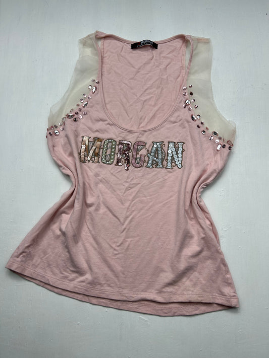 Baby pink spell out logo pearls top (S/M)