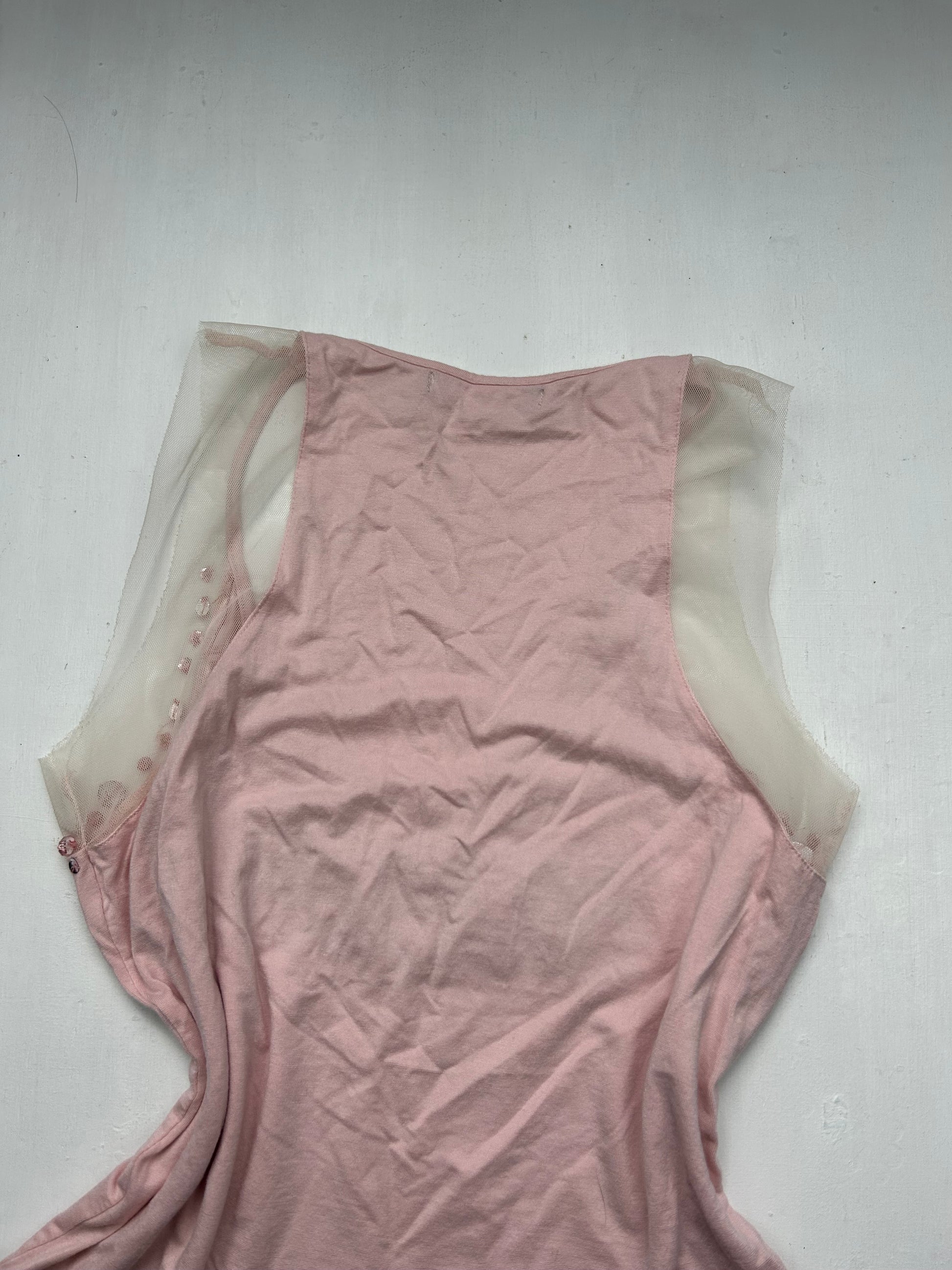 Baby pink spell out logo pearls top (S/M)