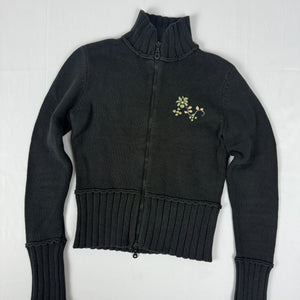Black embroidered zip up jumper (S/M)