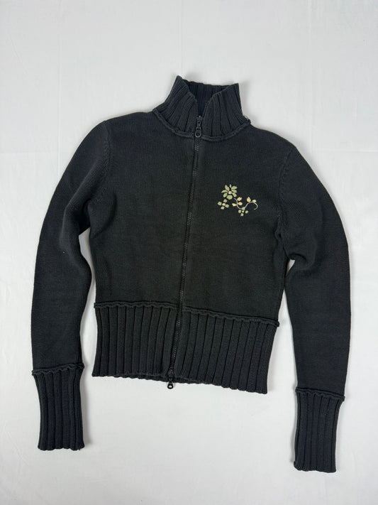 Black embroidered zip up jumper (S/M)
