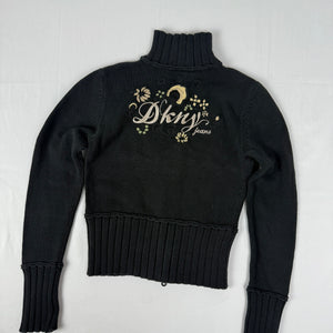 Black embroidered zip up jumper (S/M)